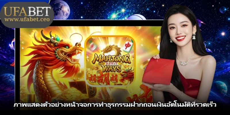 ภาพแสดงตัวอย่างหน้าจอการทำธุรกรรมฝากถอนเงินอัตโนมัติที่รวดเร็ว ภาพแสดงตัวอย่างหน้าจอการทำธุรกรรมฝากถอนเงินอัตโนมัติที่รวดเร็ว